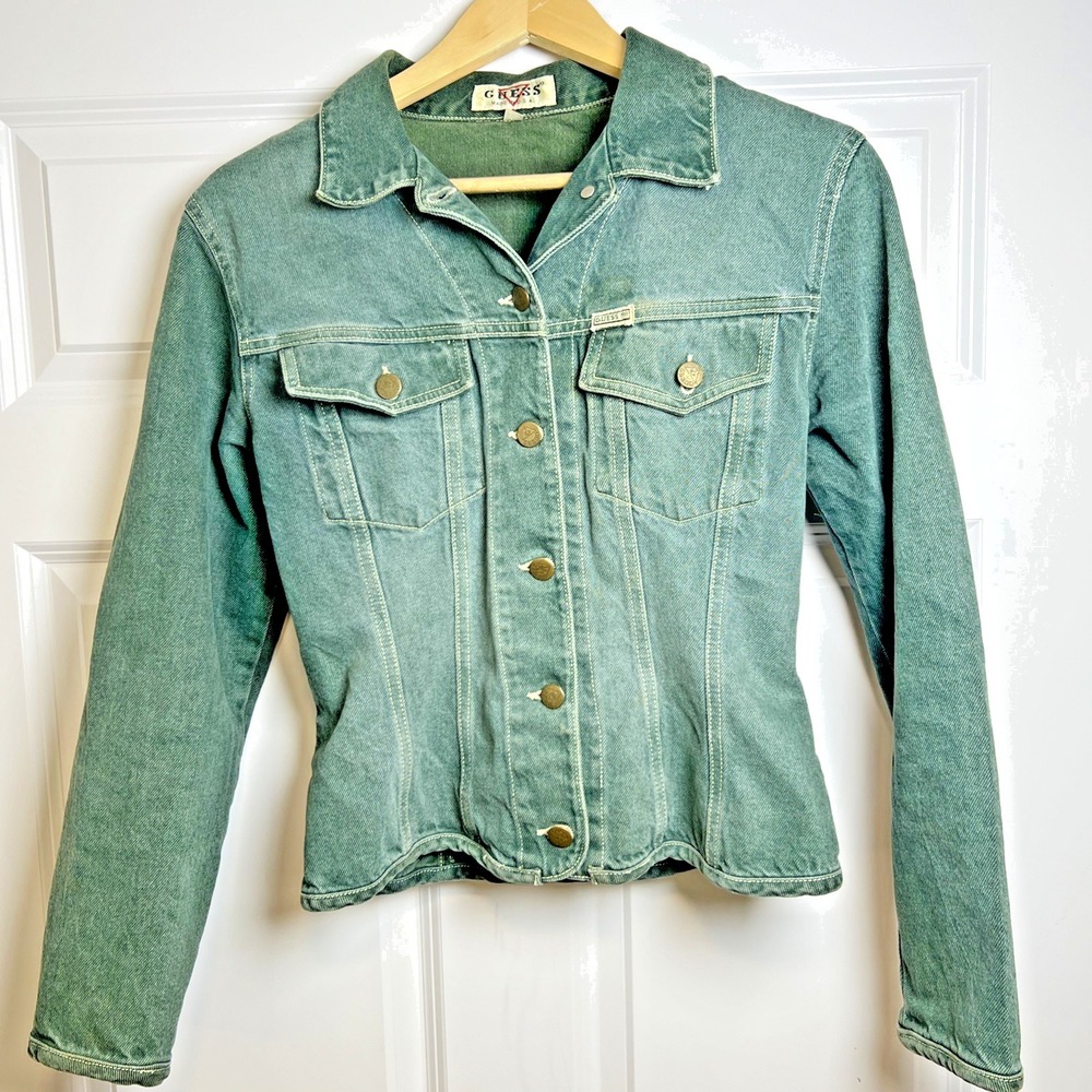 Guess Georges Marciano Women's Denim Jacket M Green USA Made Vintage 38807